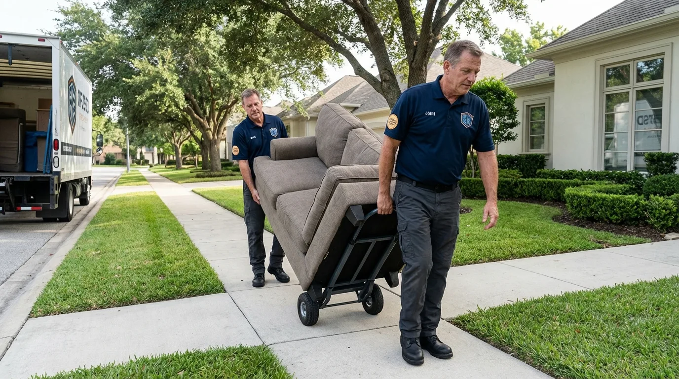Local residential moving crew loading furniture in Jamestown, RI